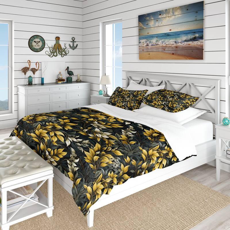 Designart "Yellow And Blue Tropical Plants Pattern III" Yellow Floral